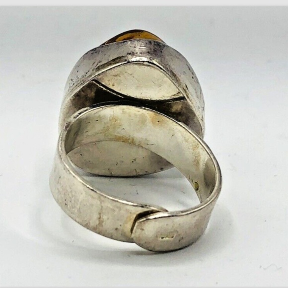 LARGE 925 STERLING Silver & BALTIC AMBER RING SIZE 9.5 Ladies Jewelry - Picture 4 of 16